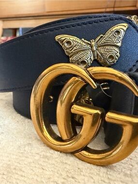Gucci Black Marmont Bug Metallic Belt